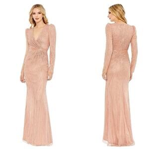 Mac Duggal Dress 5715 Rose Sequin Long Sleeve Embellished Gown Size 10